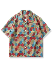 ボヘミアン民族調柄アロハシャツ、カラフルプリント、ルーズフィットシルエット、速乾ポリエステル素材