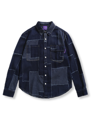 ボロ風パッチワークとステッチが特徴のデニムシャツ。