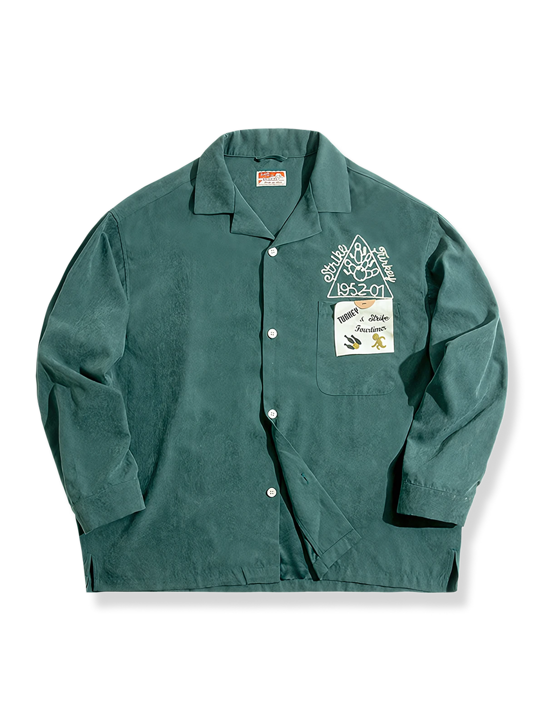 1950年代風ピーチスキン加工の立体刺繍入りボウリング長袖シャツ