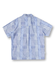 ボックスシルエット チェック×パッチワーク キューバカラーシャツ