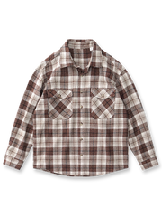 ブラッシュド加工のヘリンボーンチェックが映えるオーバーサイズ長袖シャツ。