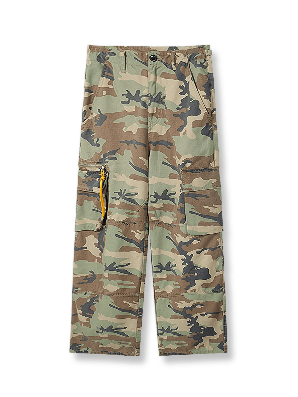 ヴィンテージ加工が施されたカモフラージュ柄カーゴパンツ