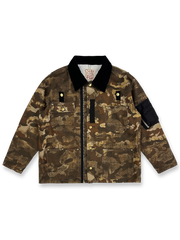 清明上河図プリントが施されたカモフラージュワークジャケット
