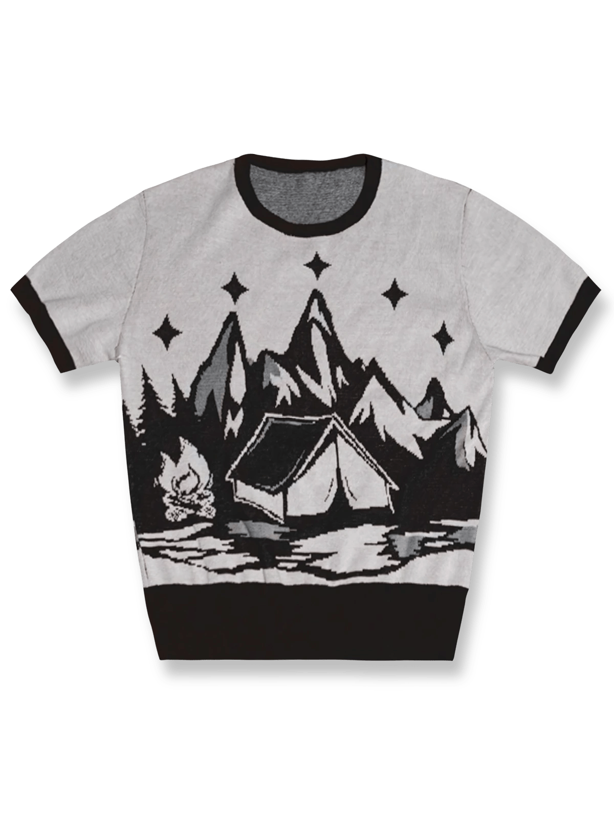 キャンプスタイルニット半袖Tシャツ。