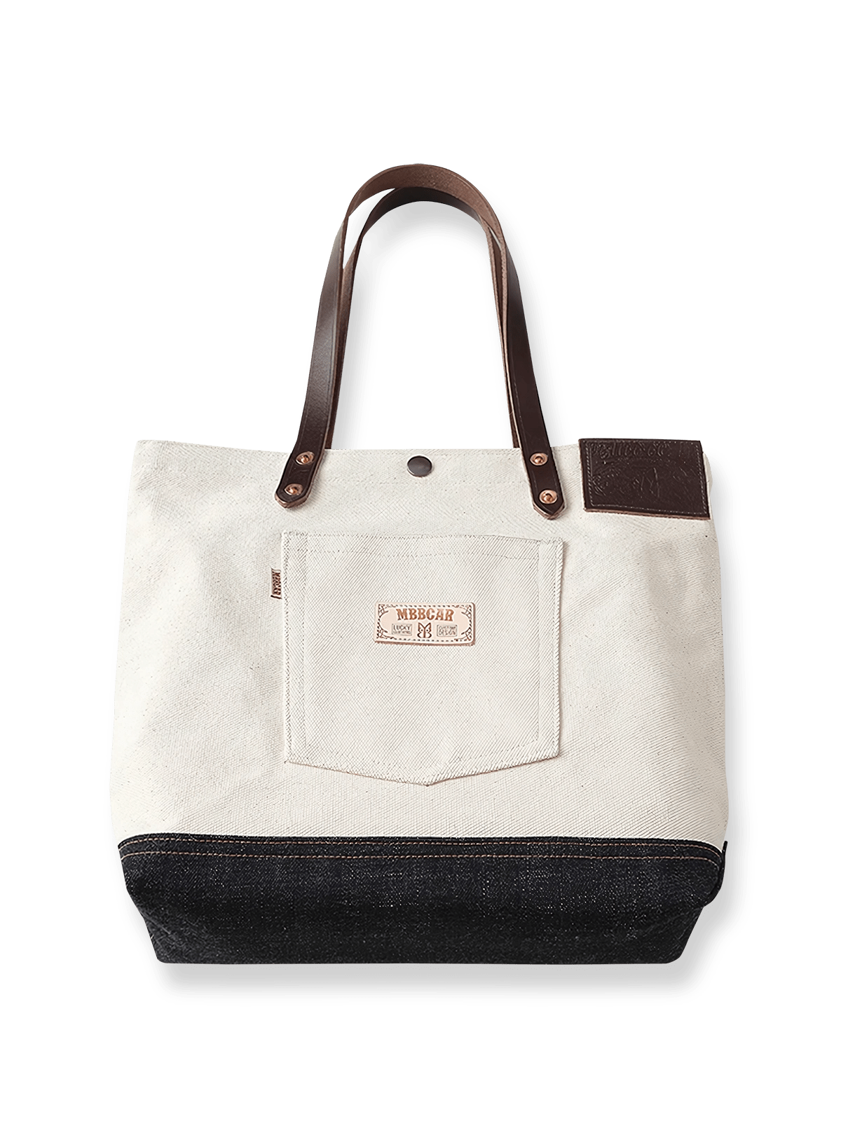 コットンキャンバスとセルビッジデニムのパッチワークショルダーバッグ