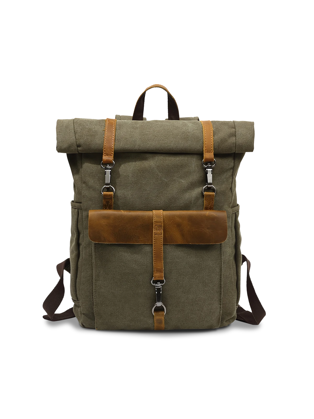 キャンバス地と本革ストラップを組み合わせたエクスプローラーバックパック