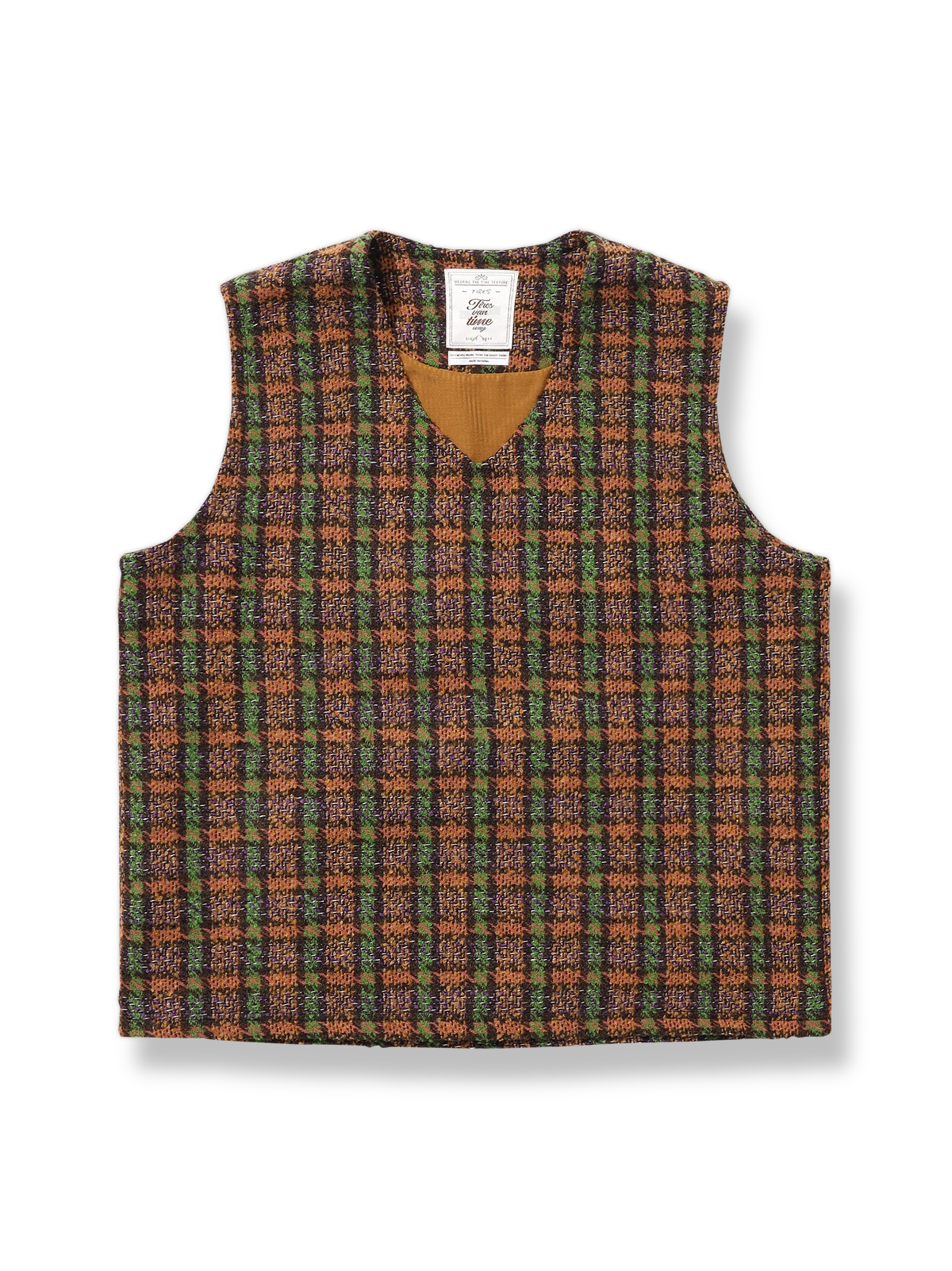 チェック柄ミックスニットベスト。