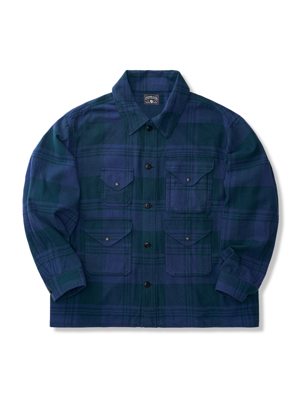 ブルー×ブラックのチェック柄コットン起毛シャツジャケット。