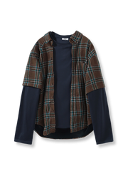 レイヤード風デザインが映えるチェック柄ヴィンテージワイドシャツ