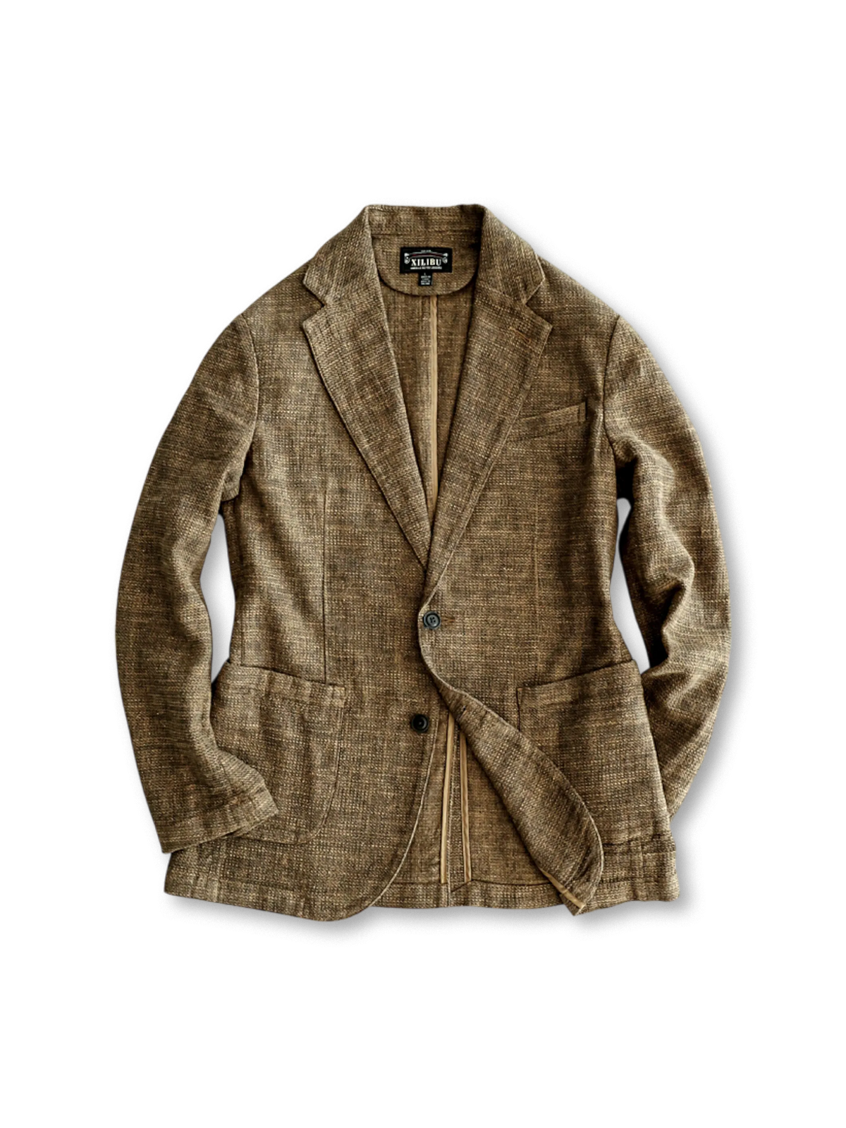 チェック柄コットンリネン混紡スーツジャケット