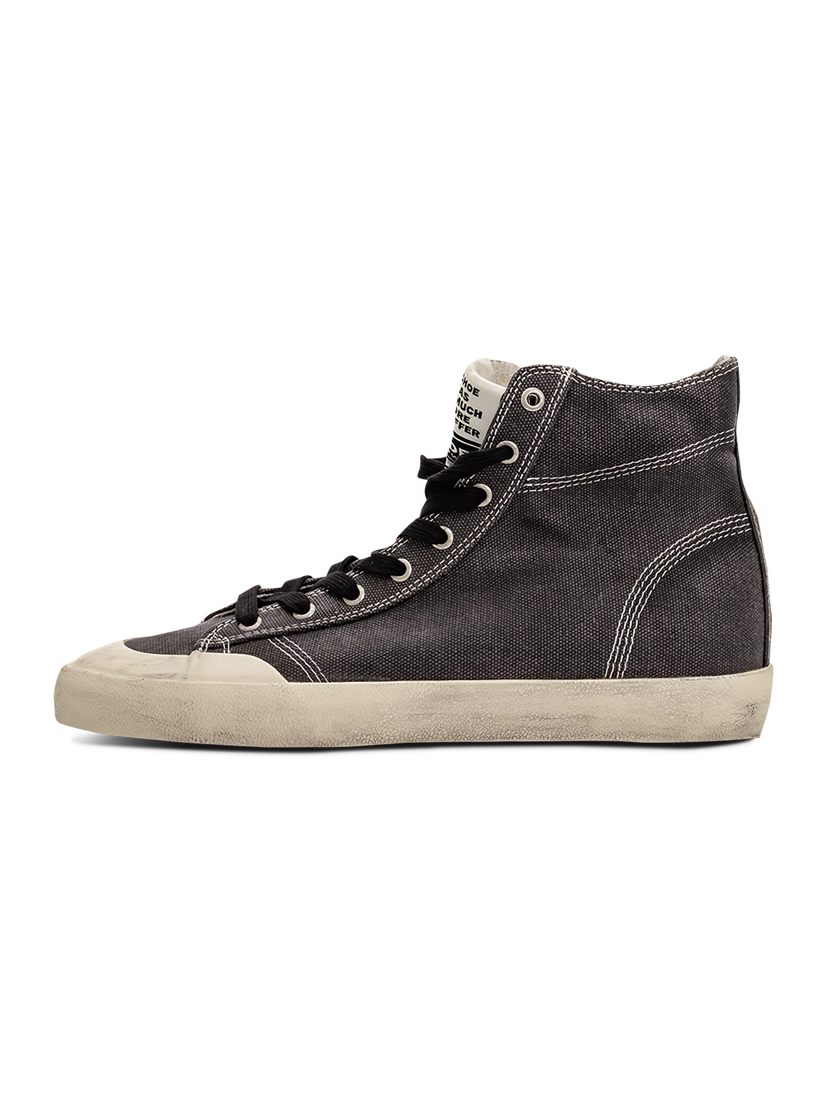 ブラックグレーキャンバスと軽量EVAソール使用、ヴィンテージ加工が魅力のクラシックハイカットスニーカー