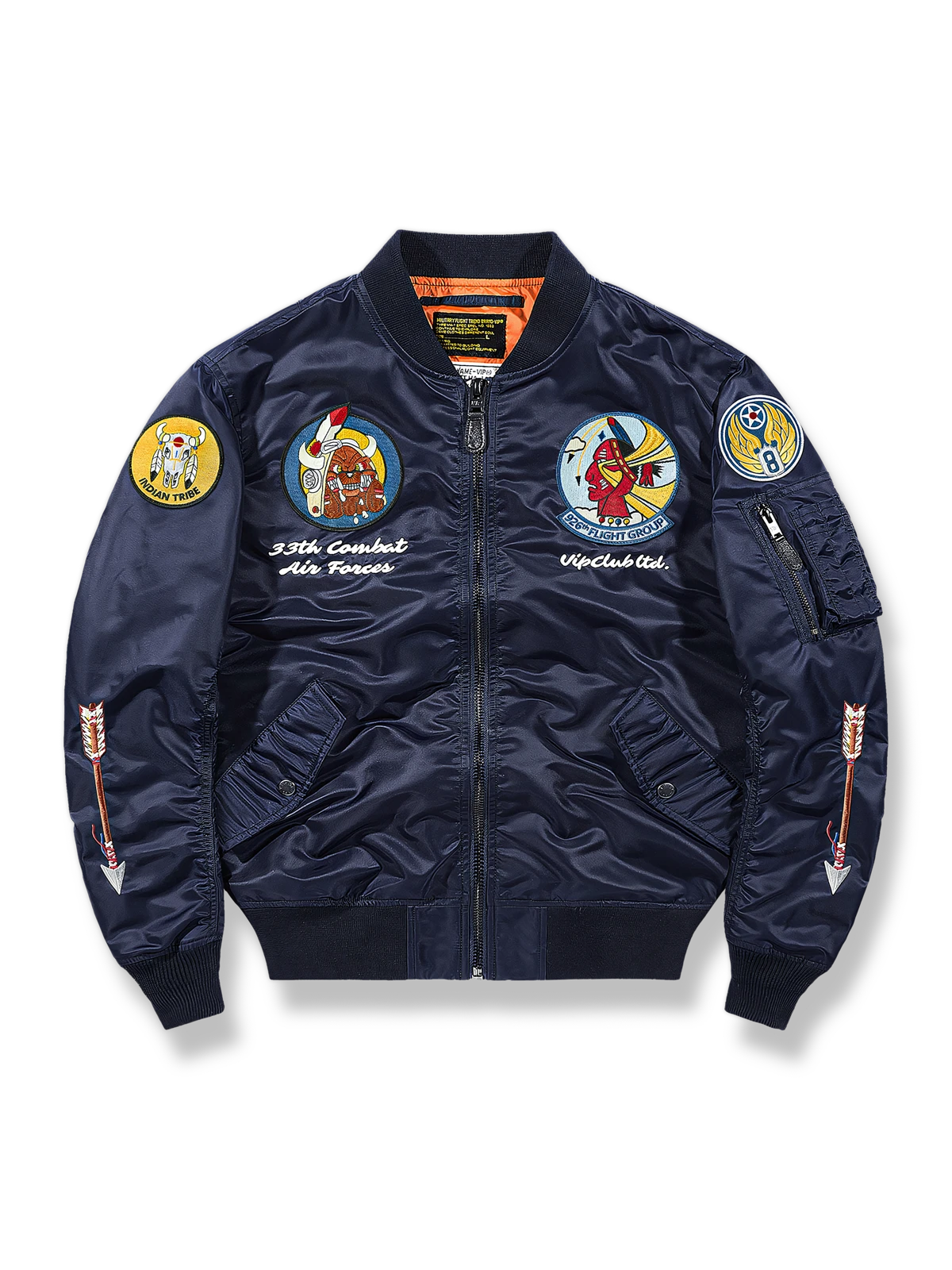 20世紀中頃の米軍パイロット制服をイメージした多色刺繍入りナイロンジャケット。