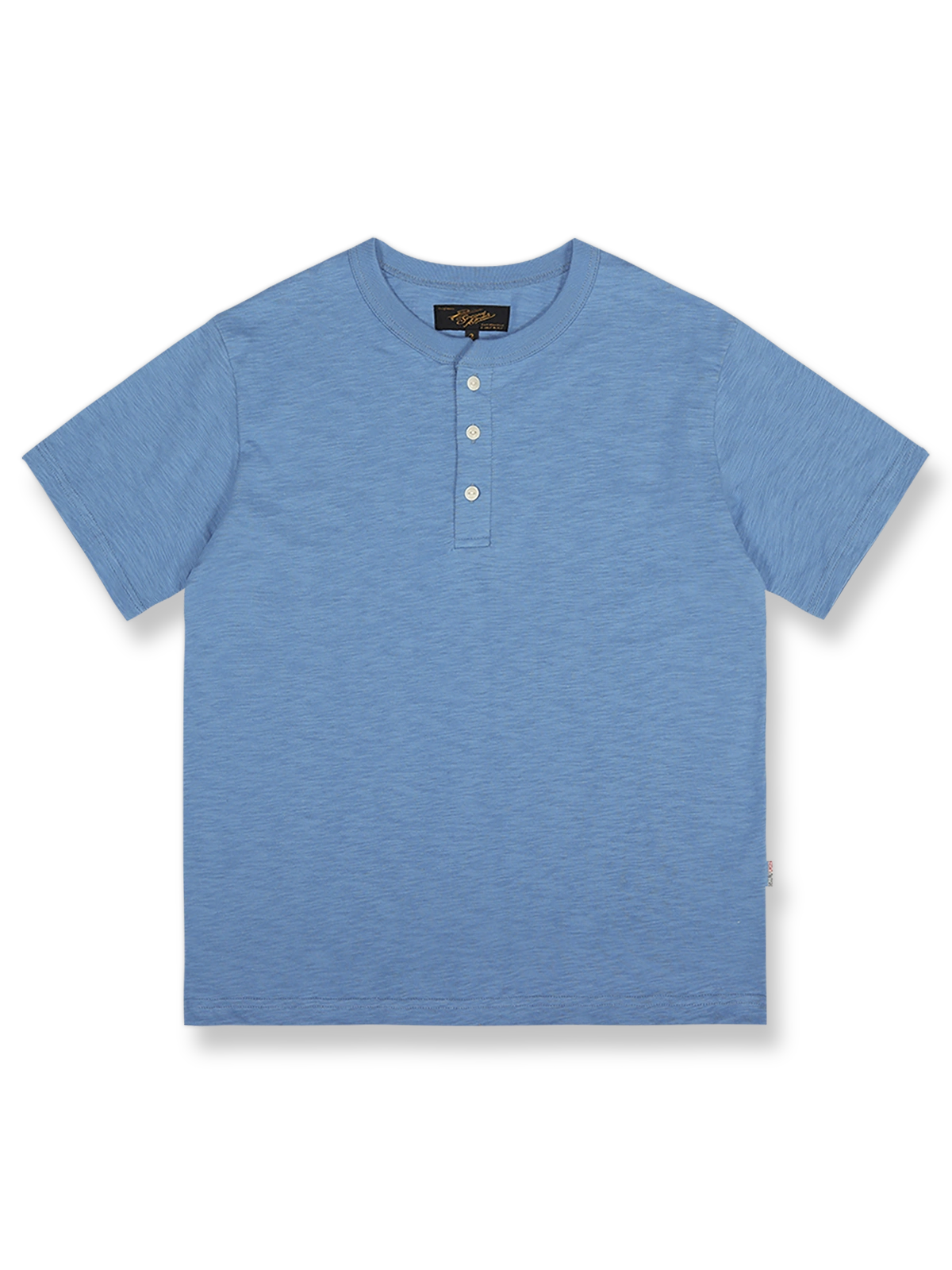 スラブコットンと三つボタンのヘンリーネックが特徴の半袖Tシャツ