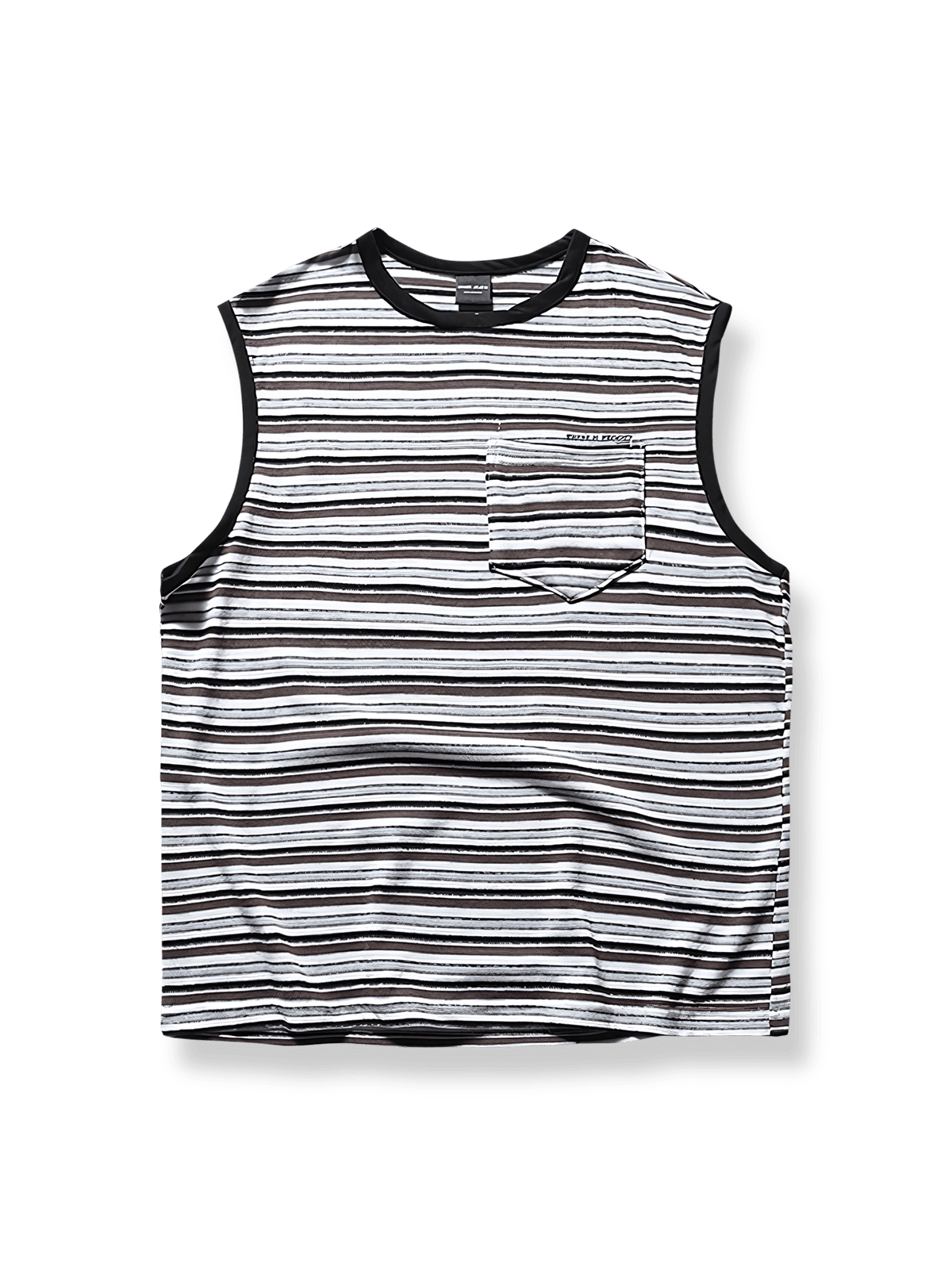 クラシックなストライプ柄と胸ポケットが特徴のコットンタンクトップ。