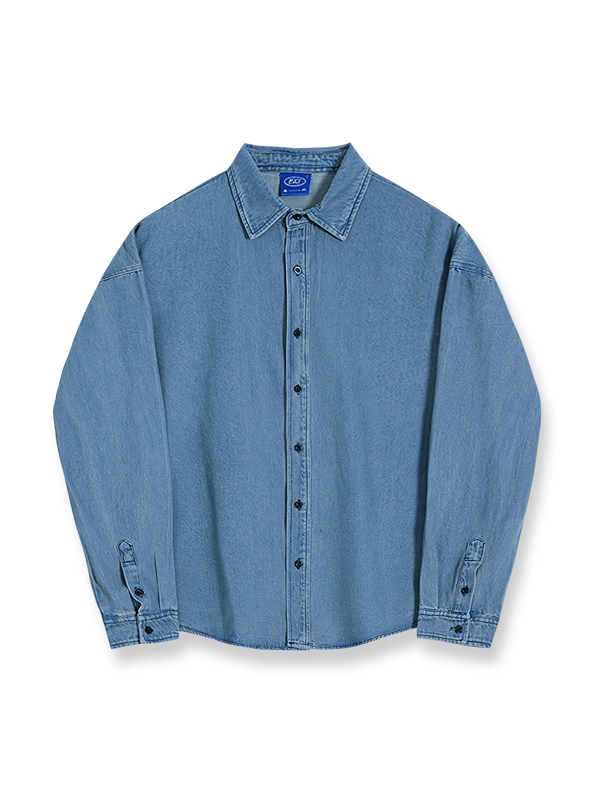 ヴィンテージ風ウォッシュ加工が映えるデニム長袖シャツ