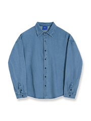 ヴィンテージ風ウォッシュ加工が映えるデニム長袖シャツ