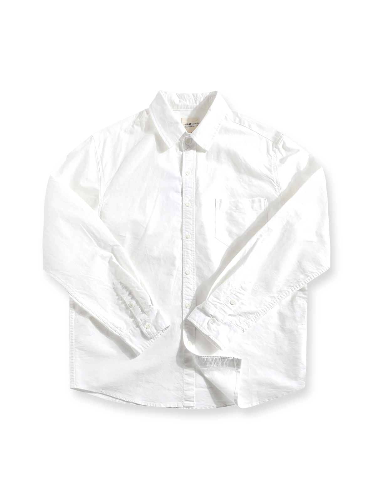 清潔感のあるホワイトオックスフォード生地の長袖シャツ
