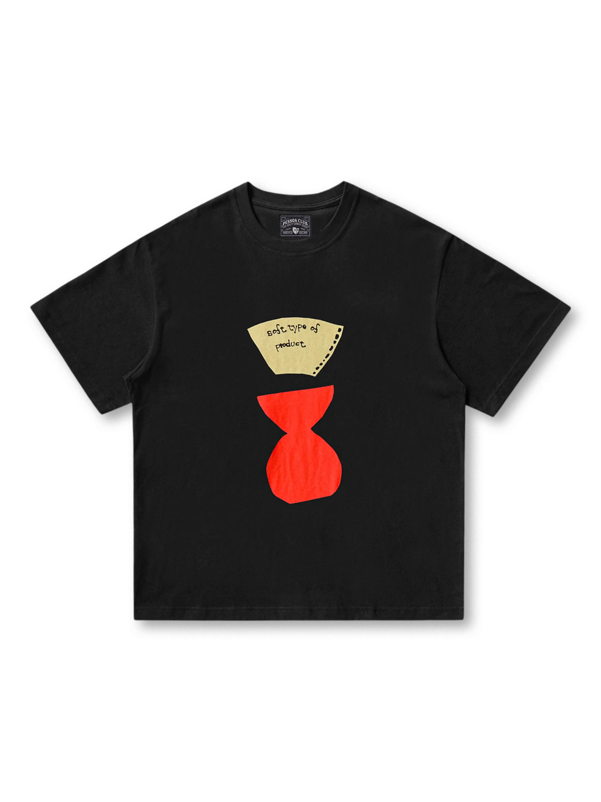 コーヒーカップモチーフのシルクスクリーンプリントが特徴の重厚コットンTシャツ