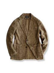  コーヒーブラウンのリネン素材テーラードジャケット