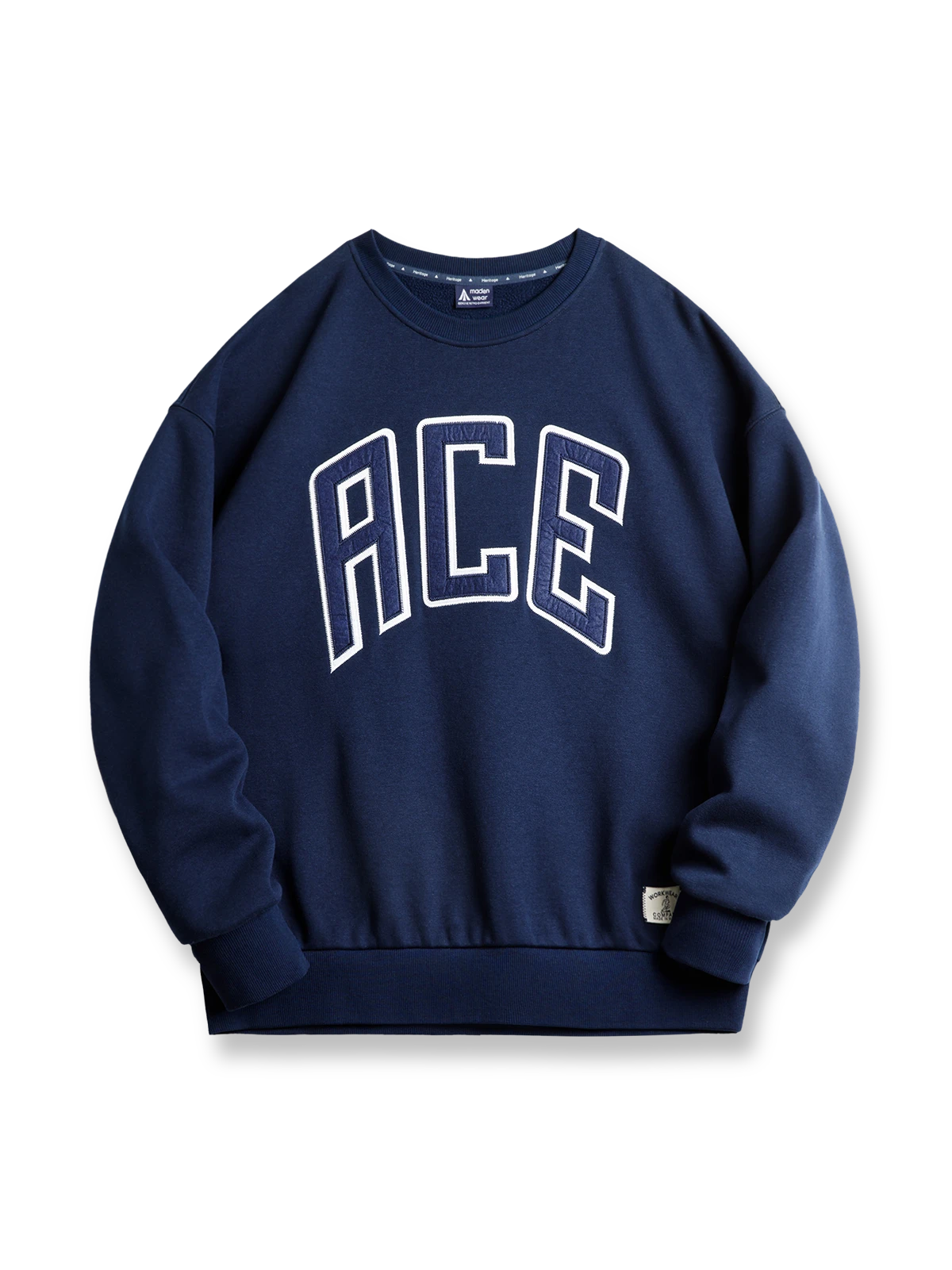 カレッジ風「ACE」ロゴ刺繍が施された起毛スウェットシャツ