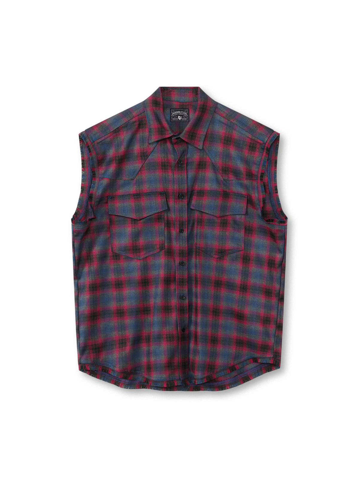 ヴィンテージネル由来のチェック柄とカラーブロックが特徴のノースリーブシャツ