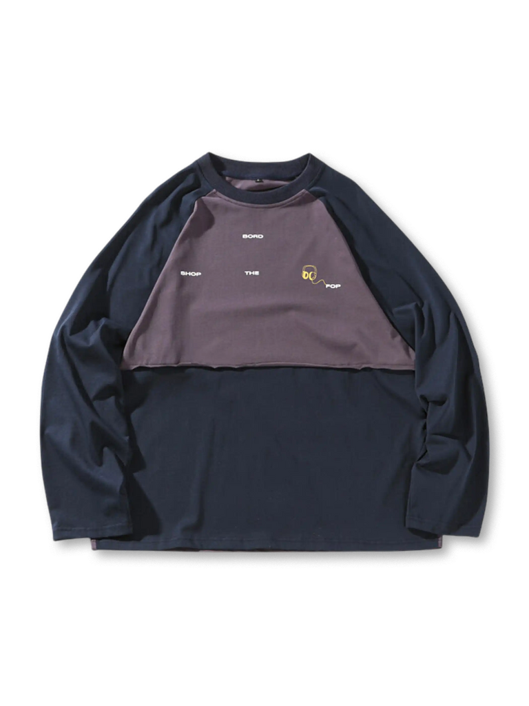 カラーブロック ラグランスリーブ ロングTシャツ-PESSOA CLUB