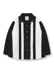 切り替えストライプ長袖シャツ。