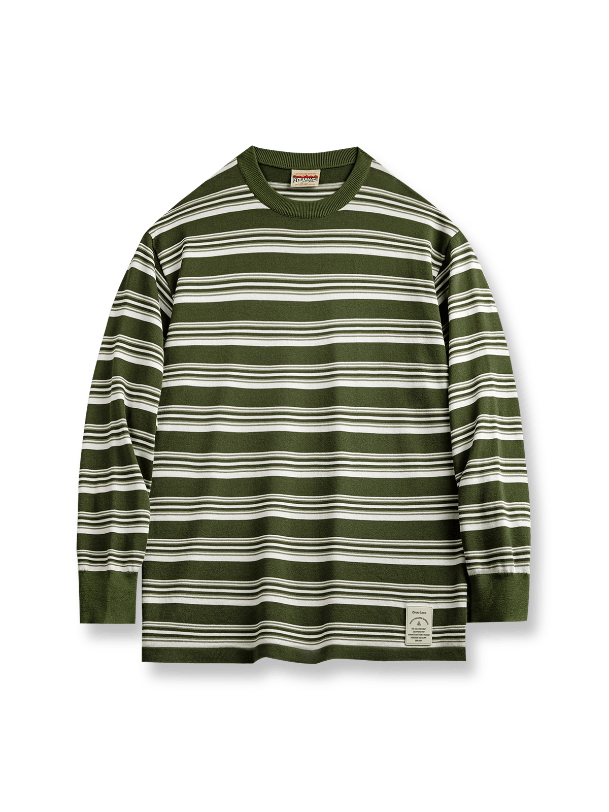 カラーブロックストライプ長袖Tシャツ。