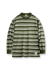 カラーブロックストライプ長袖Tシャツ。