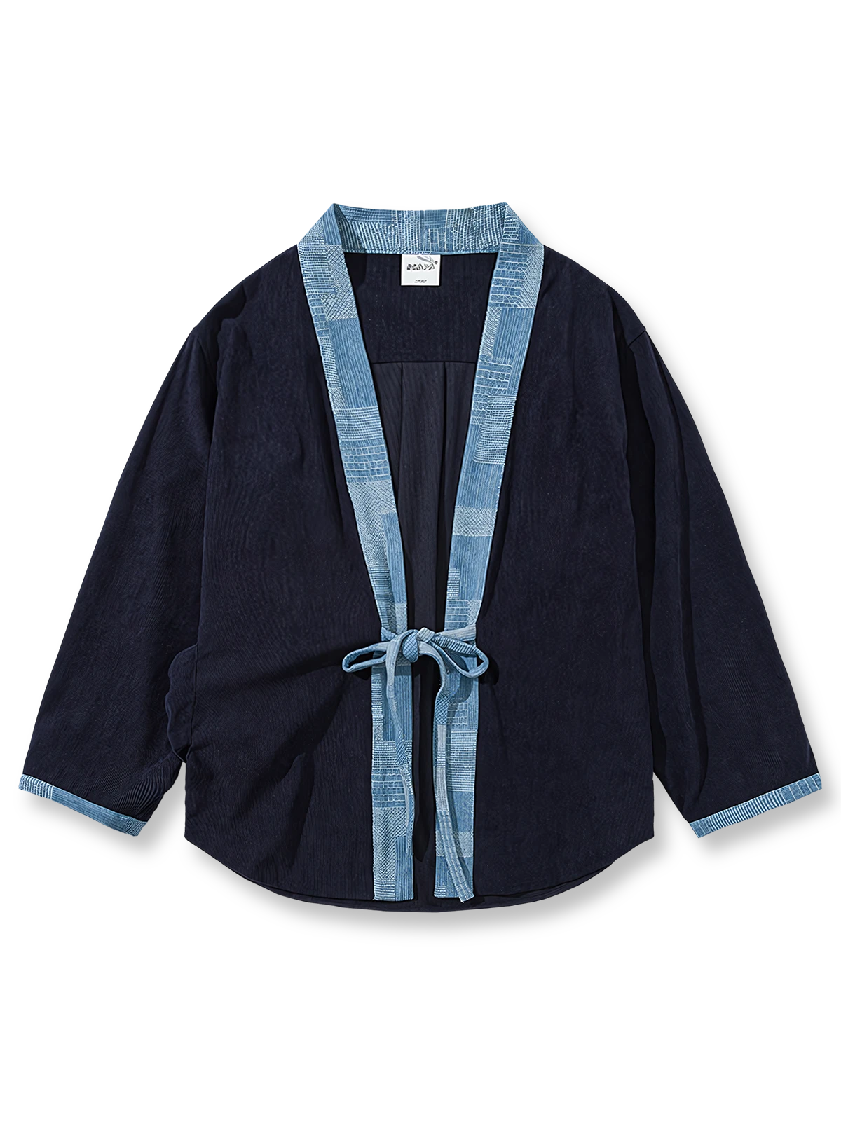 配色タイ付きコーデュロイ素材のはんてん風アウター。