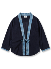 配色タイ付きコーデュロイ素材のはんてん風アウター。