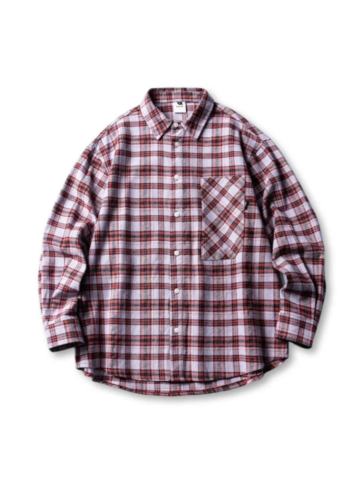 柔らかく立体感のある配色チェック柄の長袖シャツ