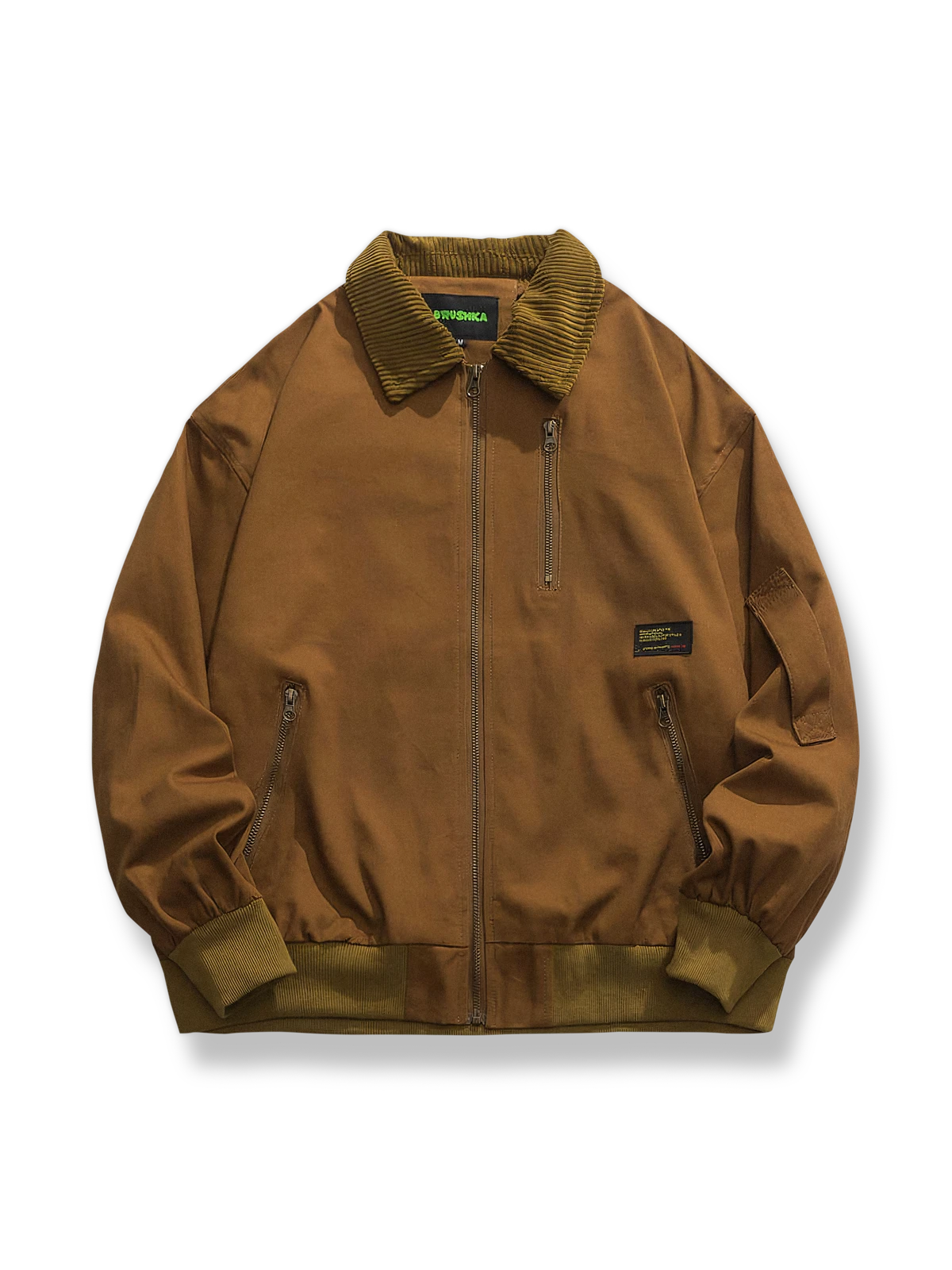 カラーブロック配色のコーデュロイ襟付きワークジャケット