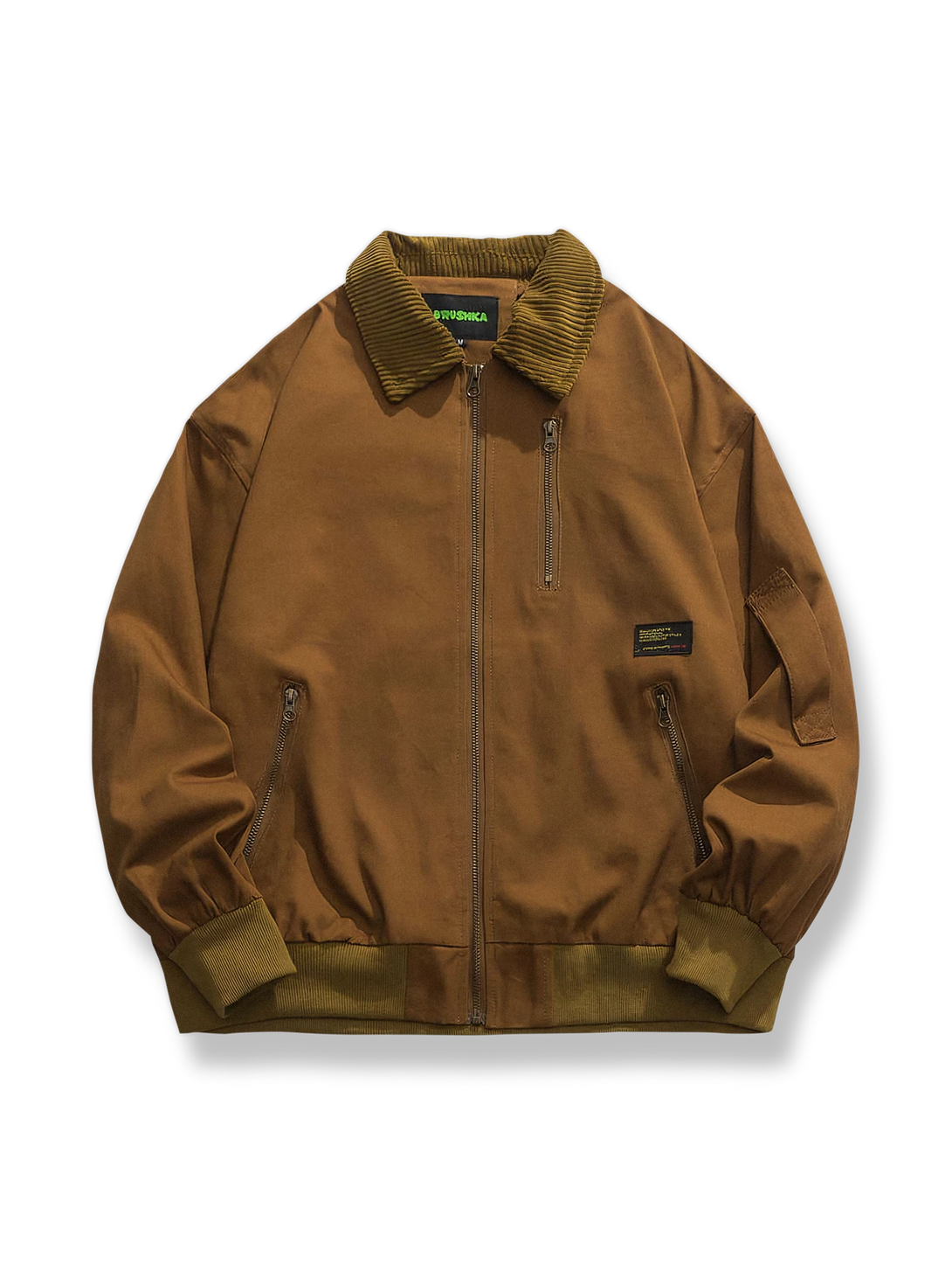 カラーブロック配色のコーデュロイ襟付きワークジャケット