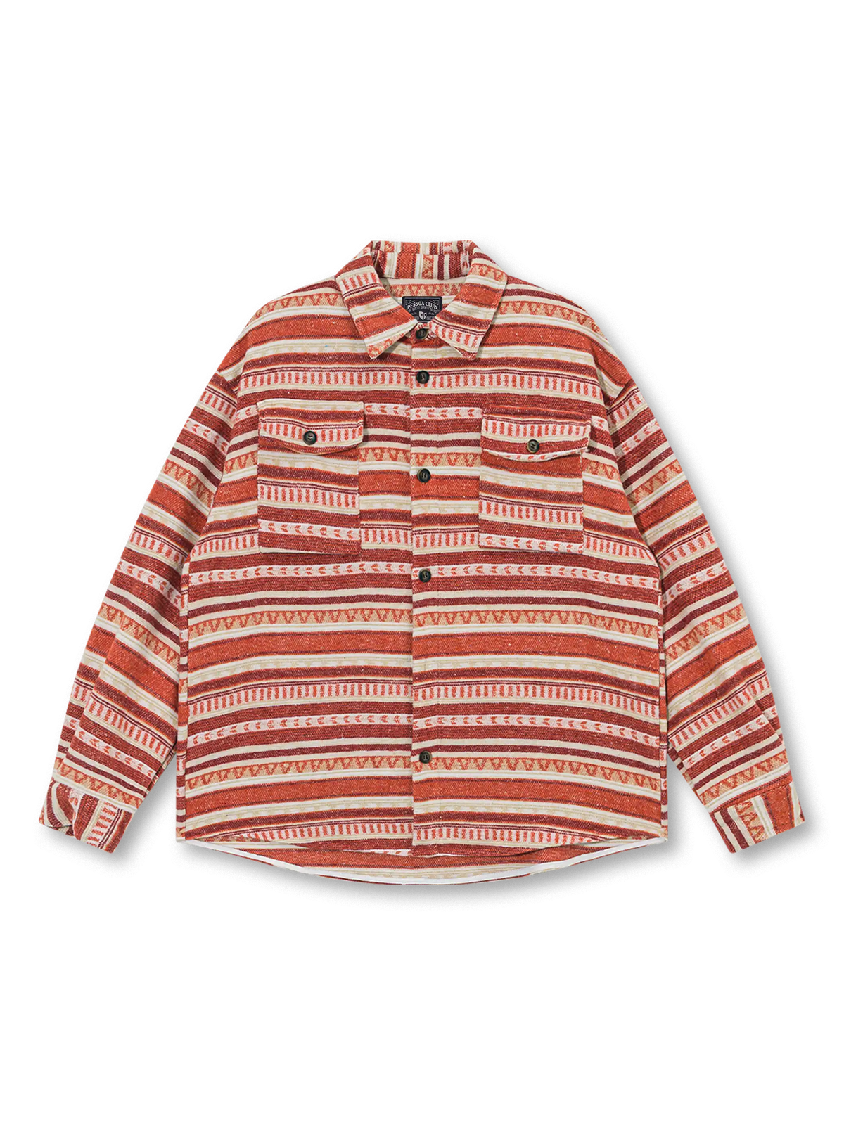 ブラックとネイビーの切替パネルと白ステッチが特徴の肉厚コットンキューバシャツ