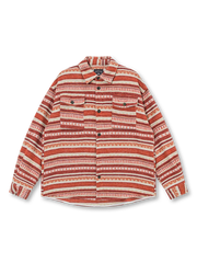 ブラックとネイビーの切替パネルと白ステッチが特徴の肉厚コットンキューバシャツ