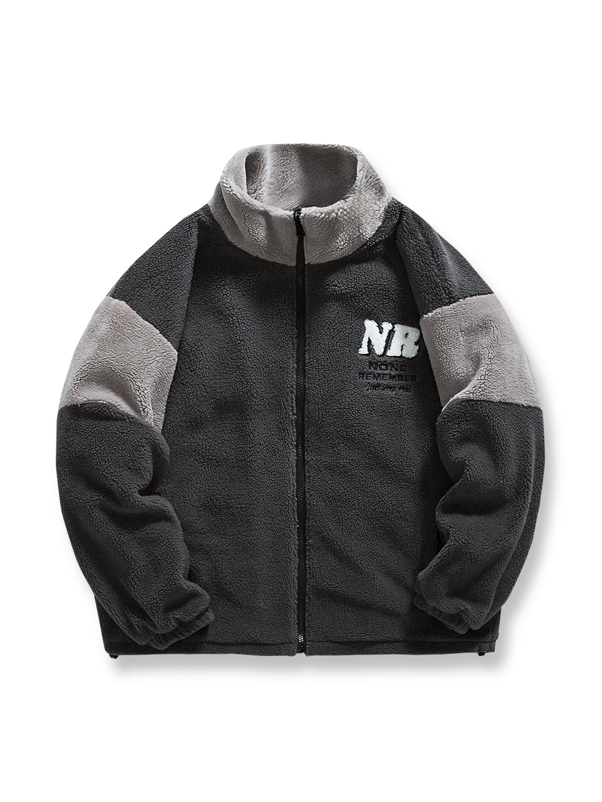 カラーブロックデザインのラムスキンボアジャケット