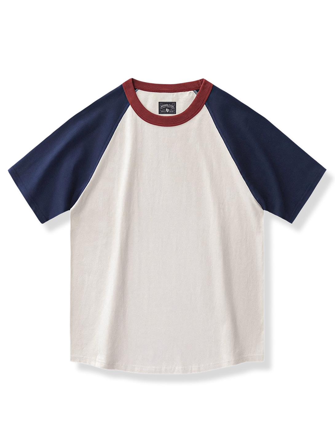 カラーブロックのラグランスリーブTシャツ。