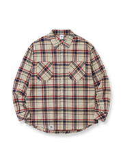 植山織物製の色糸チェック長袖シャツ