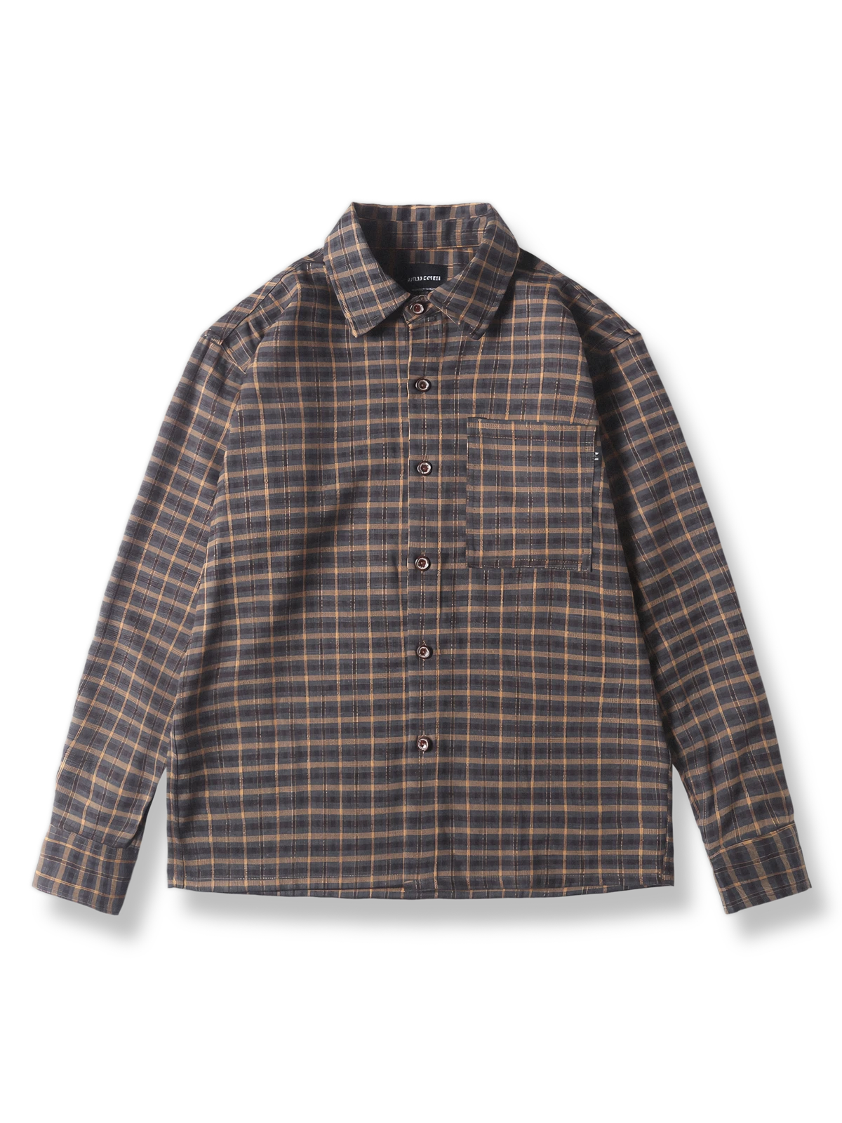 色織りチェック柄の長袖シャツ