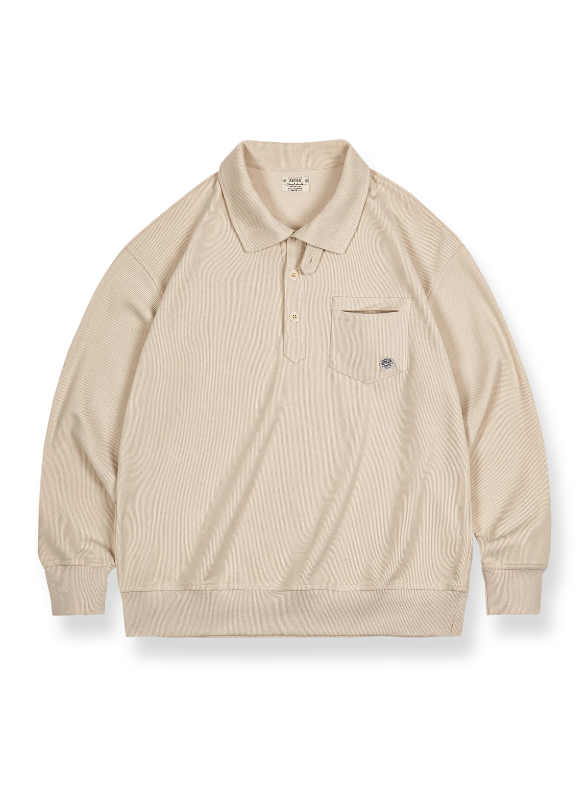 折り襟とスタンドカラーが切り替え可能なスウェットシャツ
