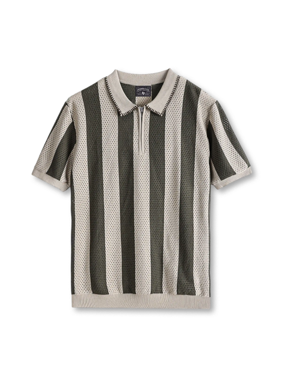 冷感レーヨン素材とアイレット編みが映えるニットポロシャツ