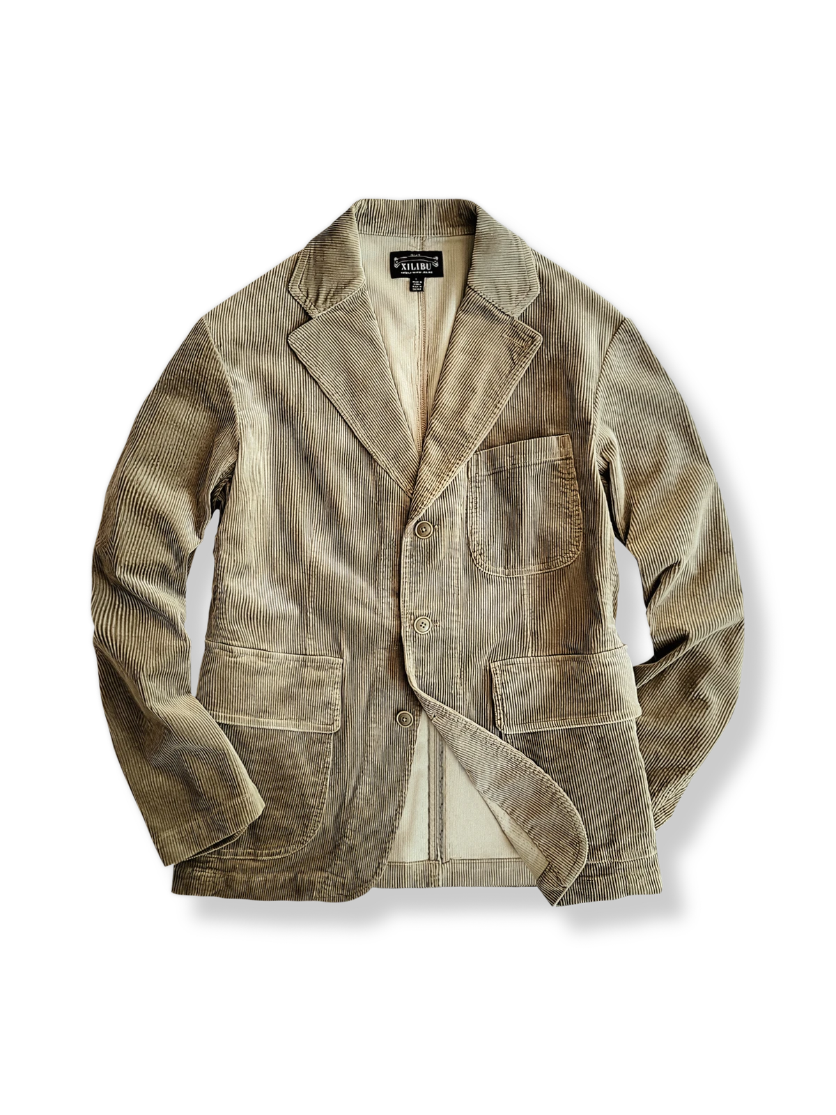 全綿コーデュロイ素材のレトロストライプジャケットスーツのイメージ。