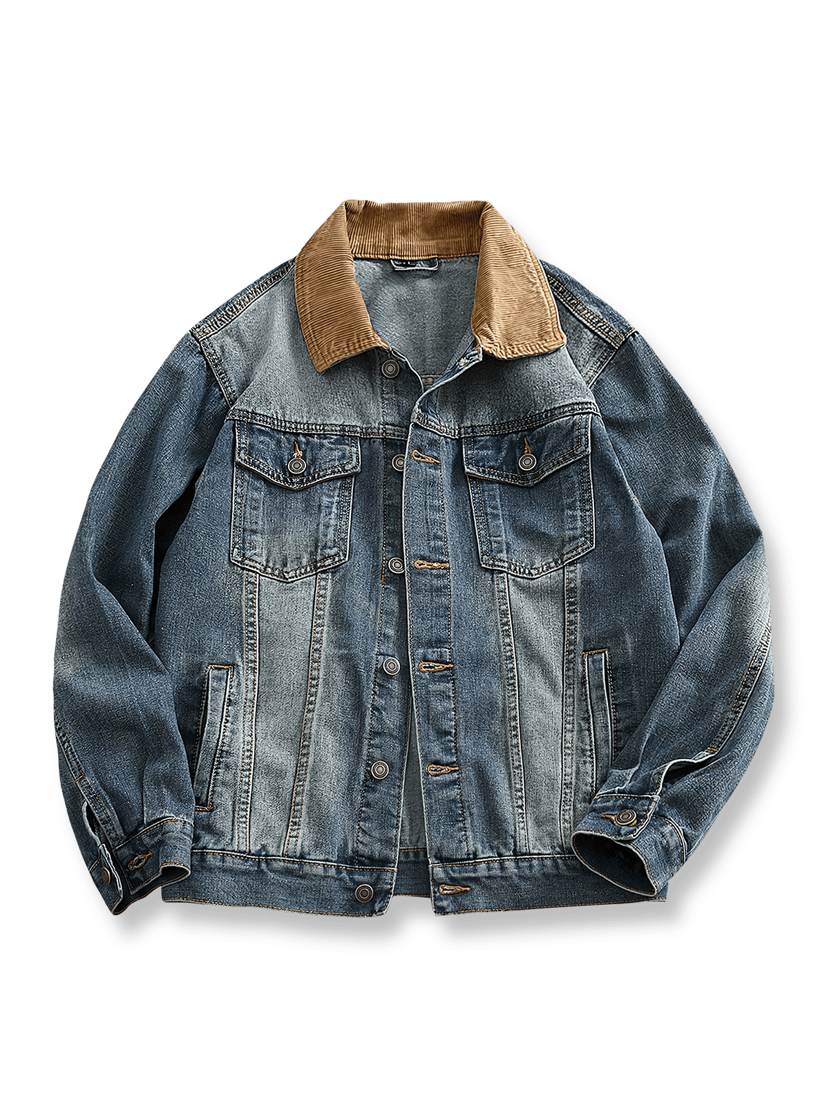 コーデュロイ襟パッチワークデニムジャケット
