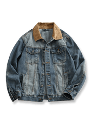 コーデュロイ襟パッチワークデニムジャケット