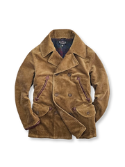 ウールライナー付きのコーデュロイダブルブレスト中丈コート。