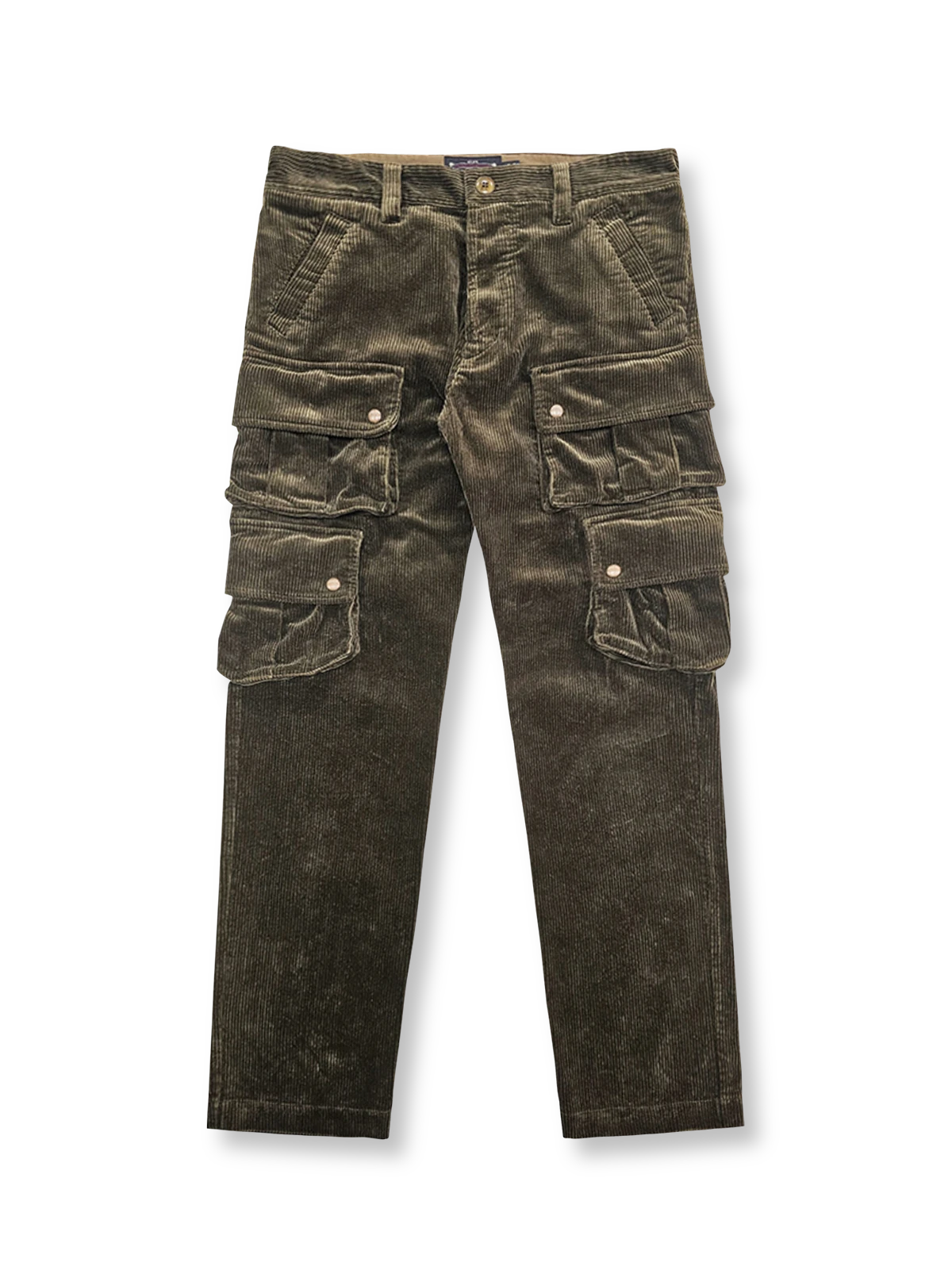 コーデュロイ素材のハンティング多ポケットパンツ。