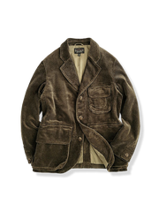 マルチポケット付きのブラウンコーデュロイテーラードジャケット