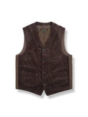 19世紀労働者服を彷彿とさせるコーデュロイ素材のワークベスト、マルチポケットとスリムフィットが特徴。