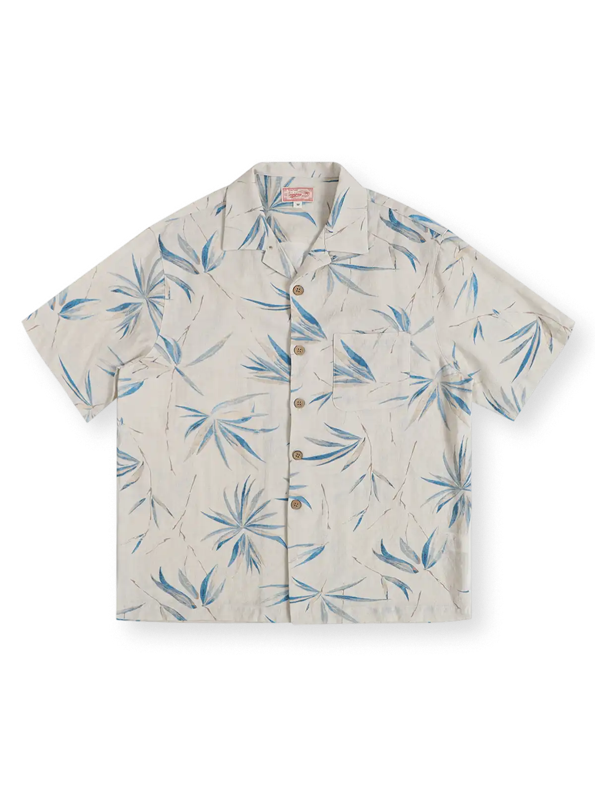 コットンリネン竹柄プリント古巴襟シャツ